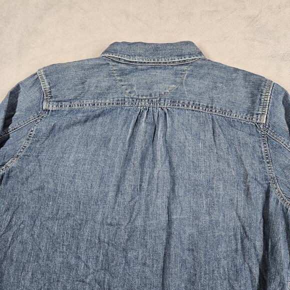 Lauren Jeans Co Shirt Women Large Denim Button Down Top Western Prairie Roll Tab - Picture 11 of 16